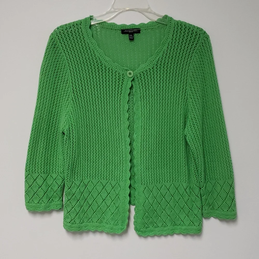 Vintage Open-knit Pointelle Green Cardigan Sweater‎ Size Small-Medium